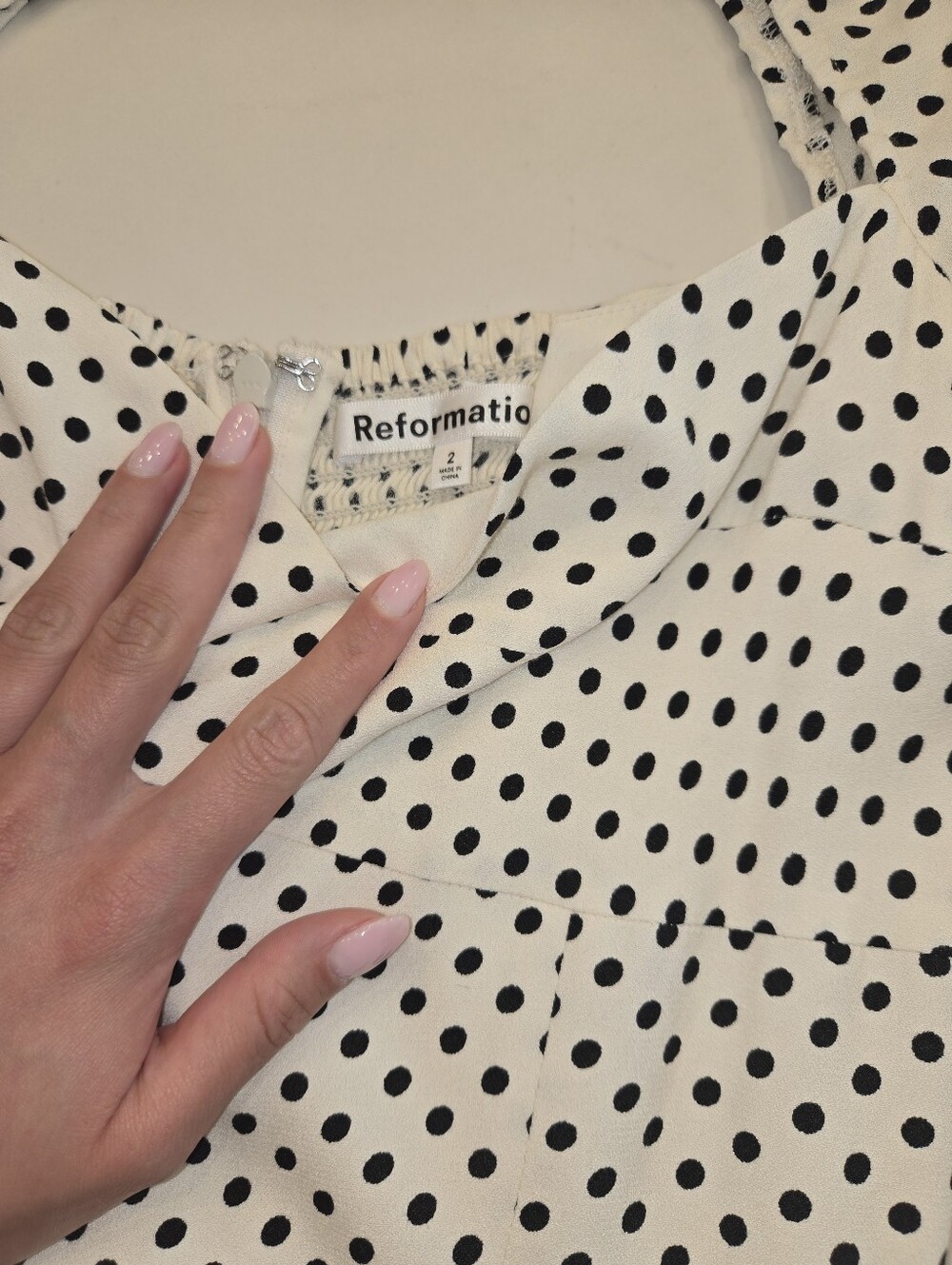 Reformation Inori Midi Dress in Eclipse Dot White Polkadots | size 2 - Picture 8 of 10